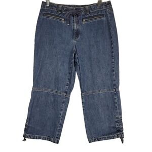 Liz Claiborne Pants Womens 12 Blue Denim Capri Cropped Drawstring Zip Pockets